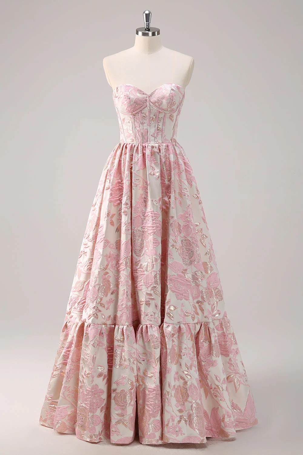 Mignon bleu A-ligne Sweetheart Brocart Corset Robe de soirée Longue - Image 7