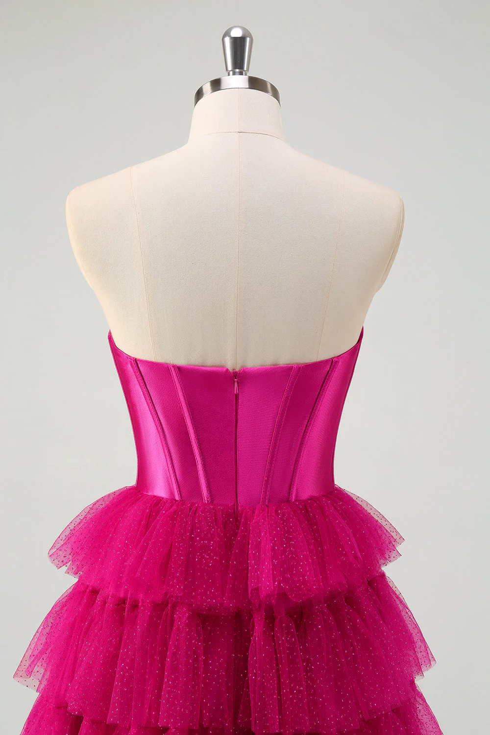 Mignon Fuchsia Sweetheart Trou de serrure Étagé Tulle Longue Princesse Robes de Bal Avec Fente - Image 5