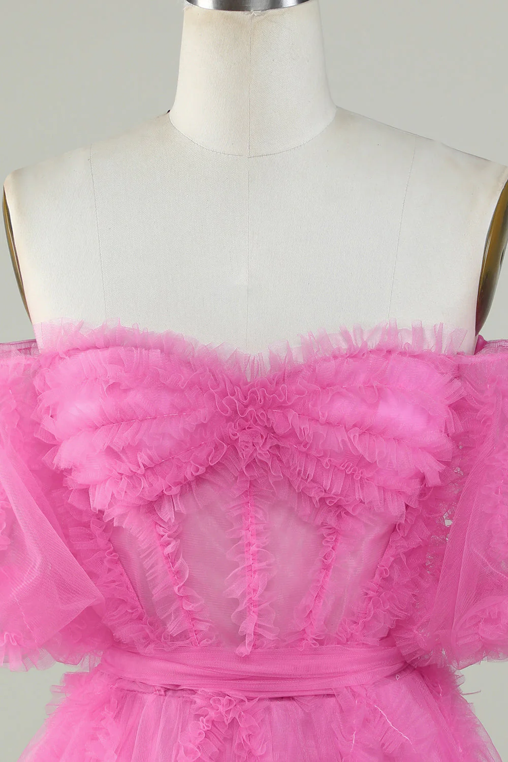 Mignon Une ligne de l’épaule Robe de cocktail en tulle rose - Image 4