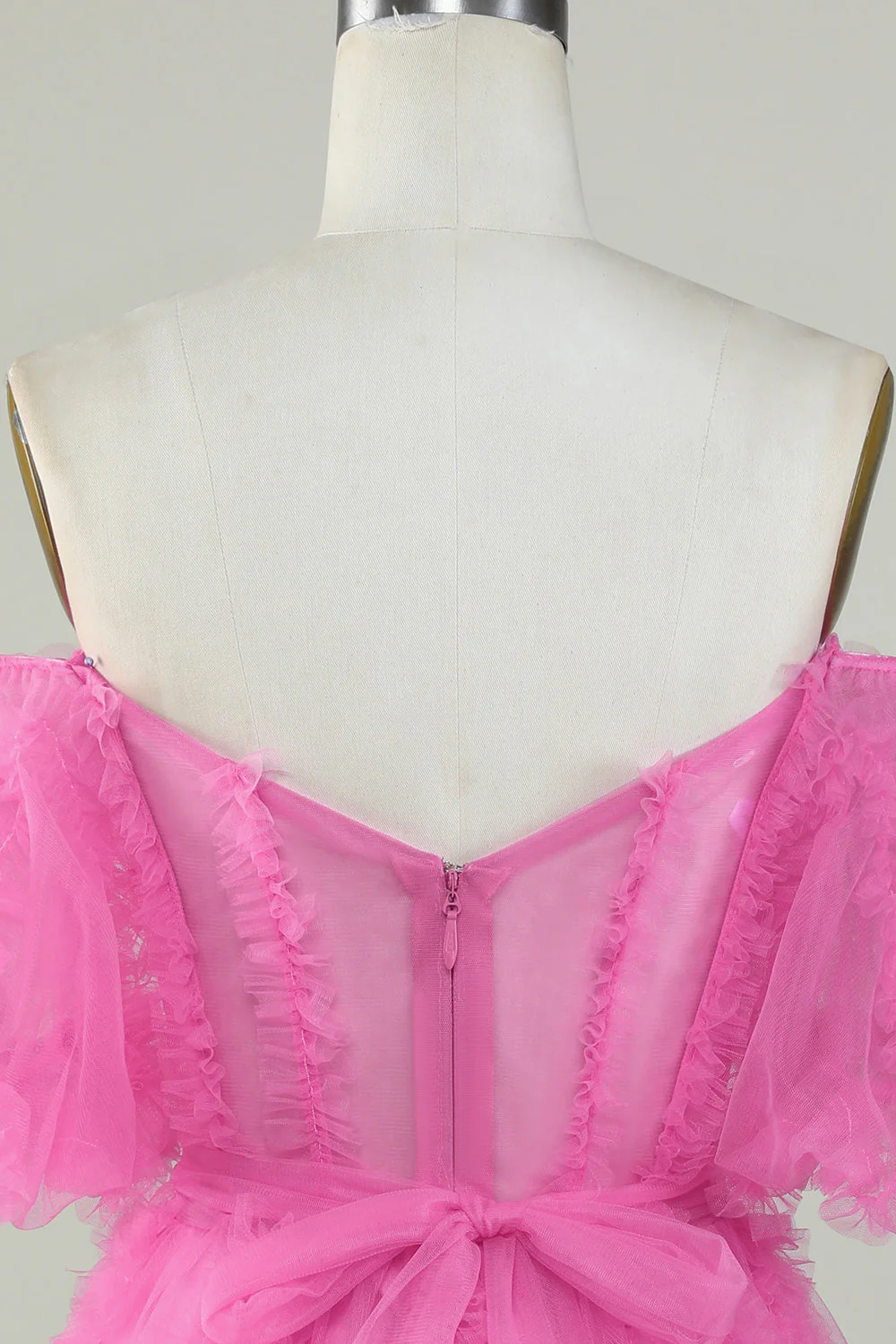 Mignon Une ligne de l’épaule Robe de cocktail en tulle rose - Image 5