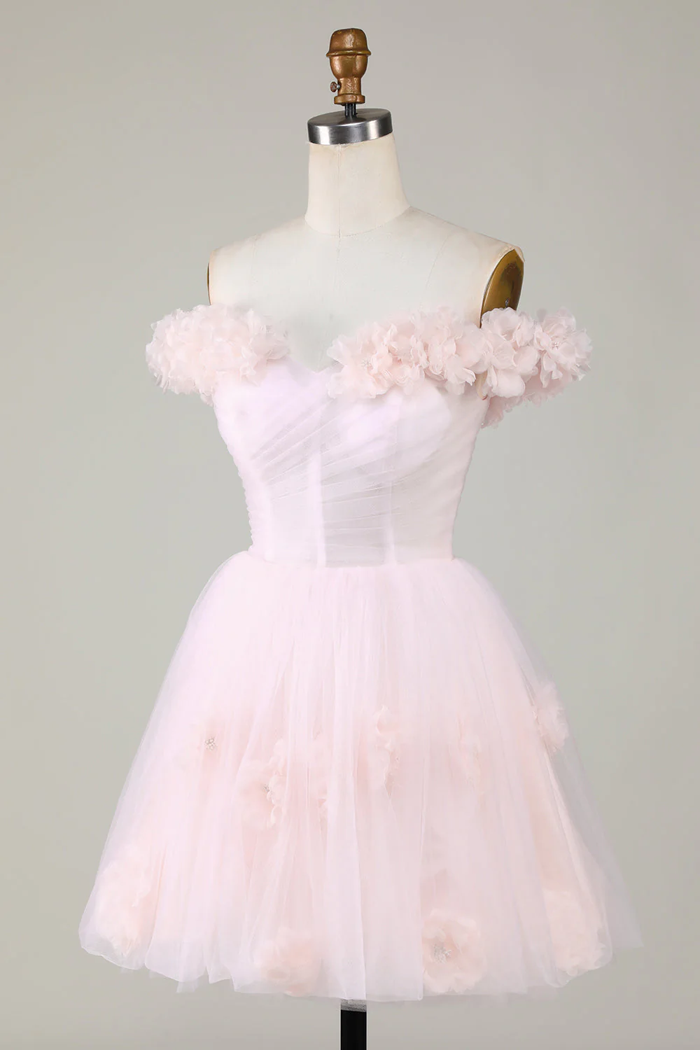 Mignon Une ligne de l’épaule Rose Robe courte de cocktail à la maison avec des fleurs - Image 3