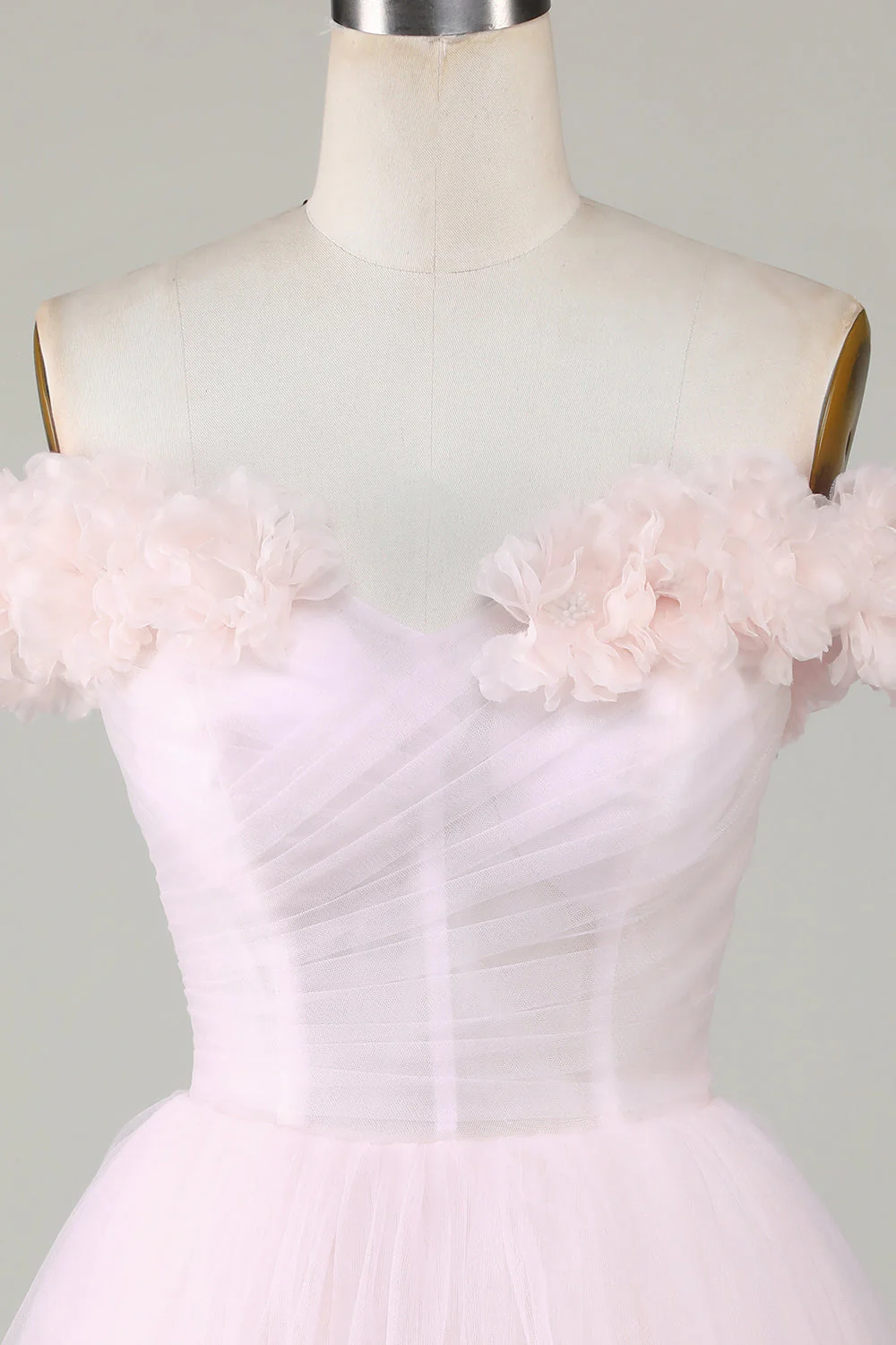 Mignon Une ligne de l’épaule Rose Robe courte de cocktail à la maison avec des fleurs - Image 4