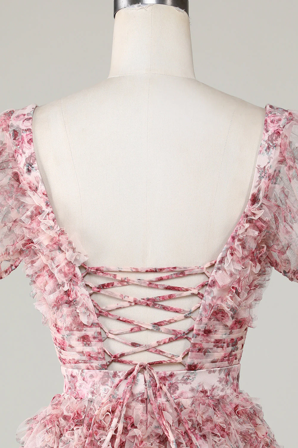 Mignon Une ligne Floral Ivoire Rouge Fleur Robe Homecoming avec Volants - Image 5
