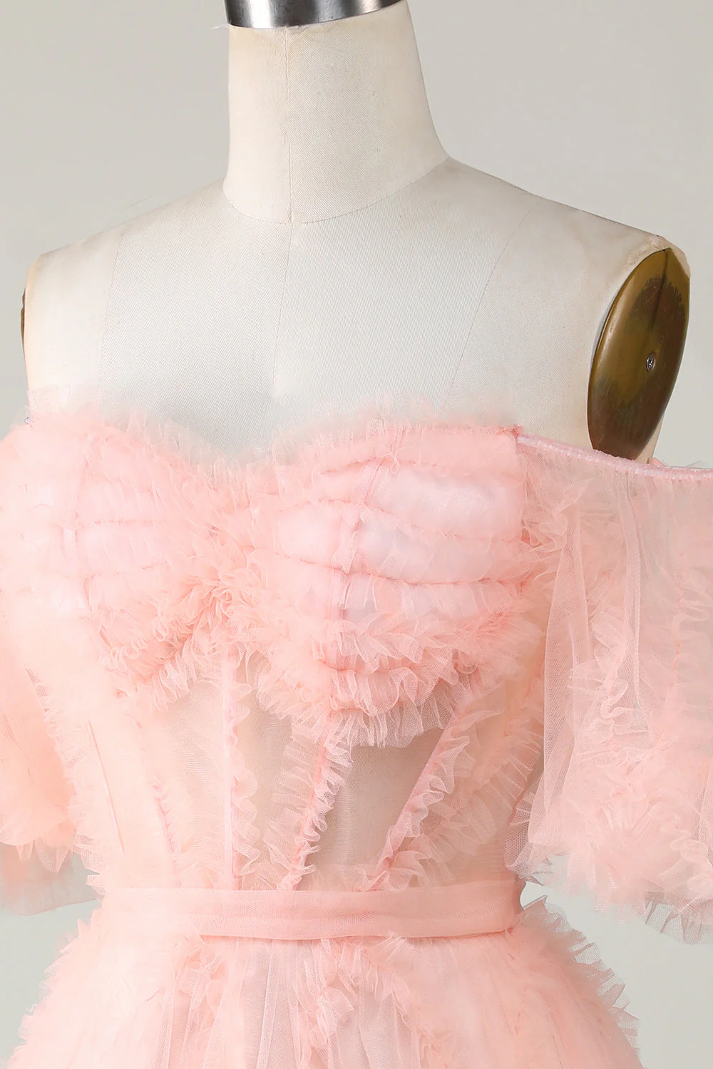 Mignon Une ligne Rougissement Tulle de l’épaule Robe courte Cocktail - Image 6