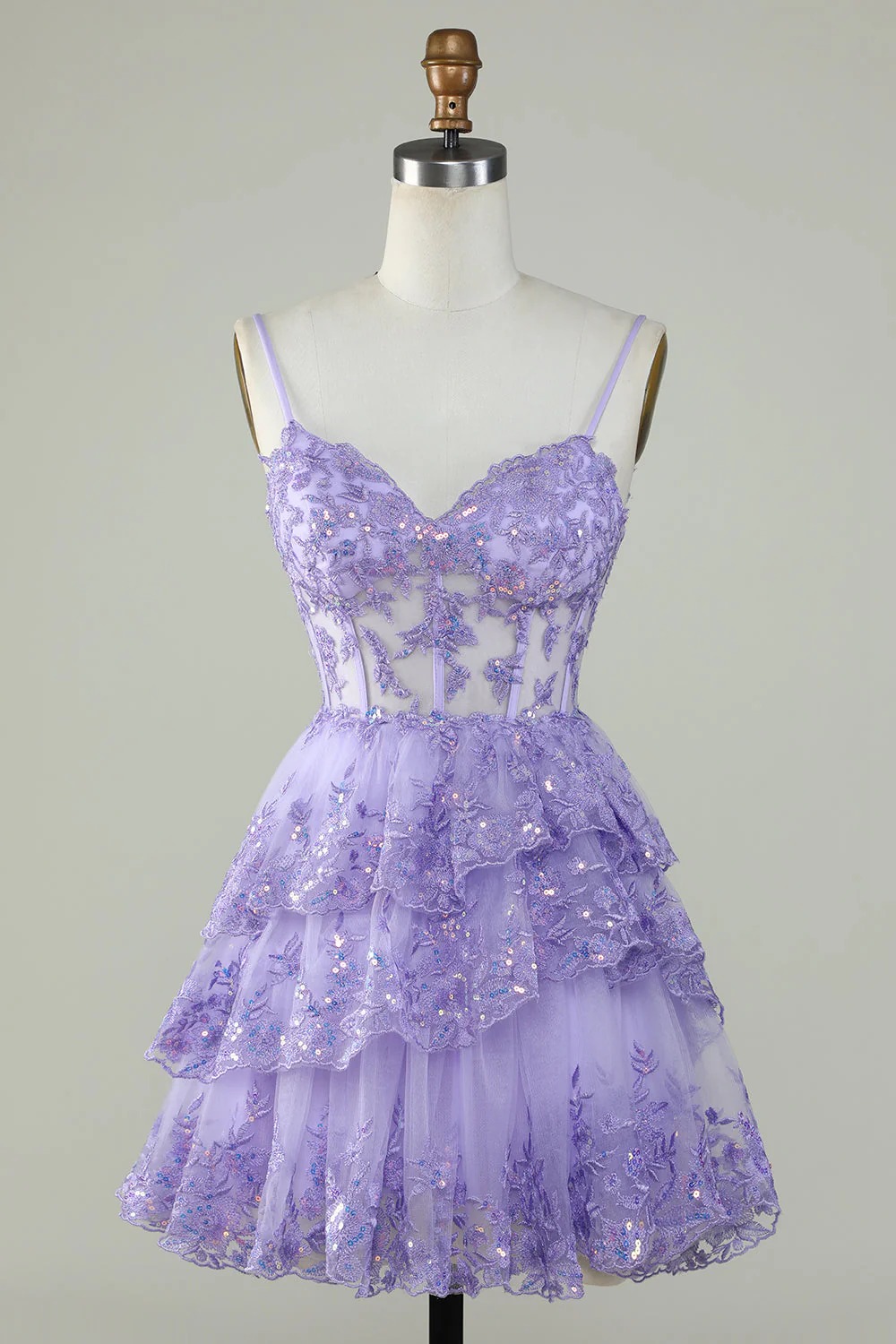 Mignon Une ligne Spaghetti Straps Bleu foncé Corset scintillant Robe de cocktail - Image 7
