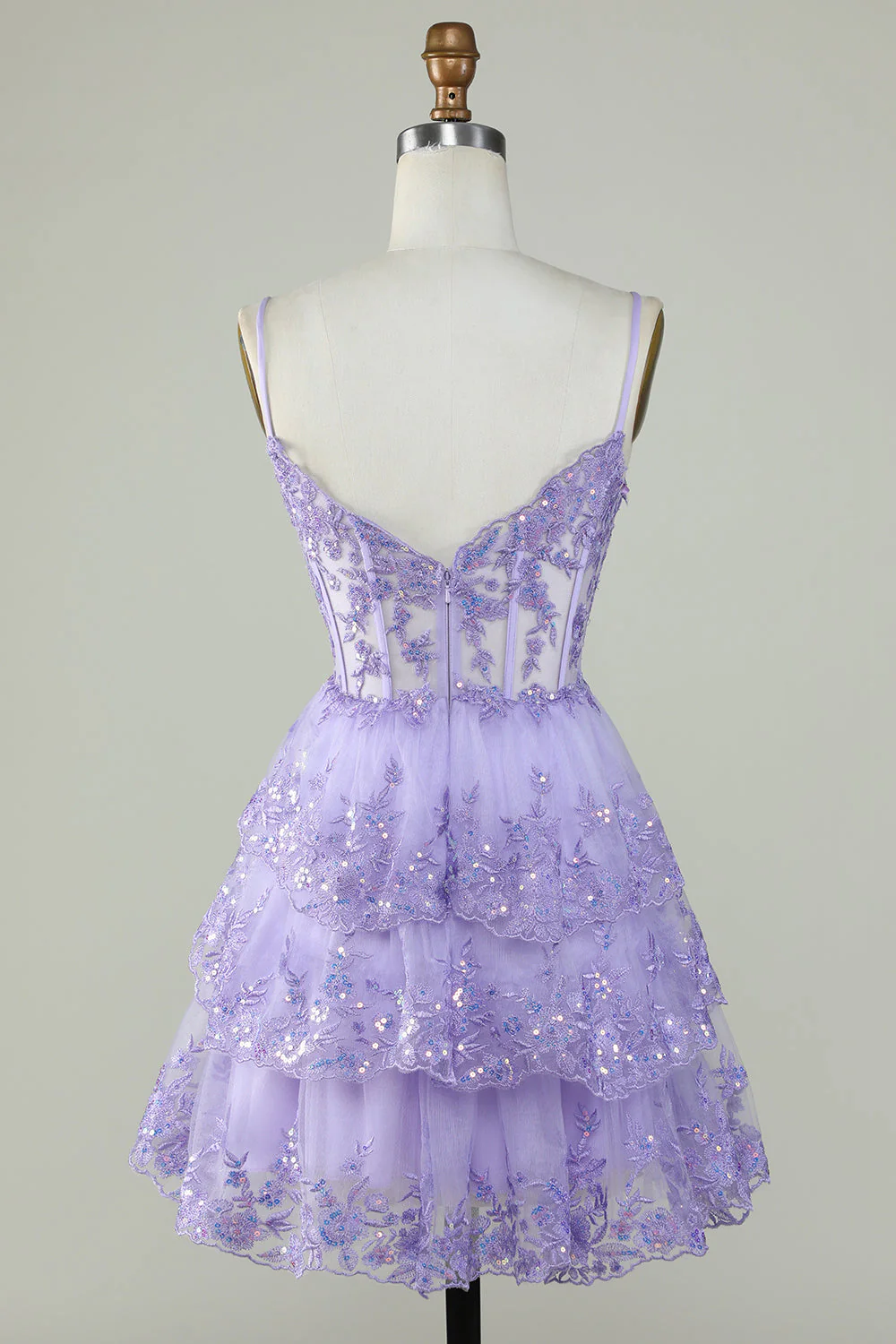 Mignon Une ligne Spaghetti Straps Bleu foncé Corset scintillant Robe de cocktail - Image 8