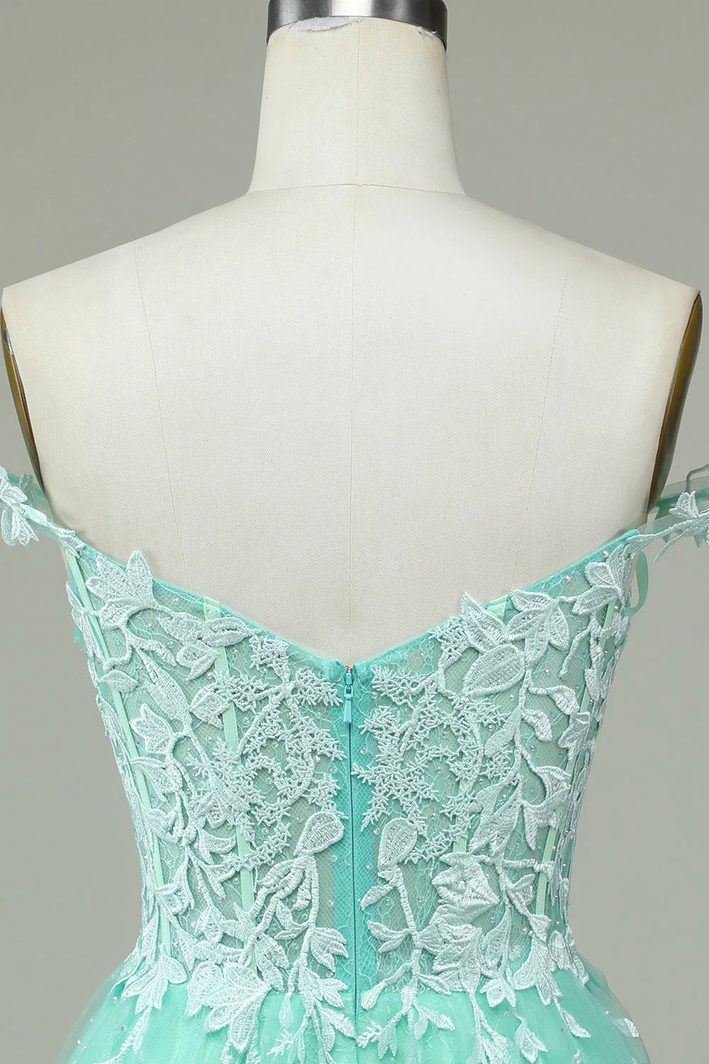 Mignon Une ligne Bretelles Spaghetti Mint Robe courte Cocktail avec appliques - Image 5