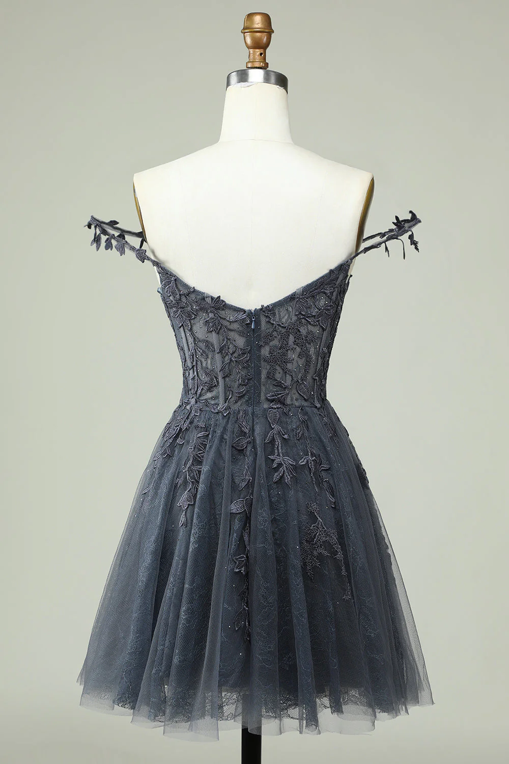 Mignon Une ligne Bretelles Spaghetti Mint Robe courte Cocktail avec appliques - Image 8