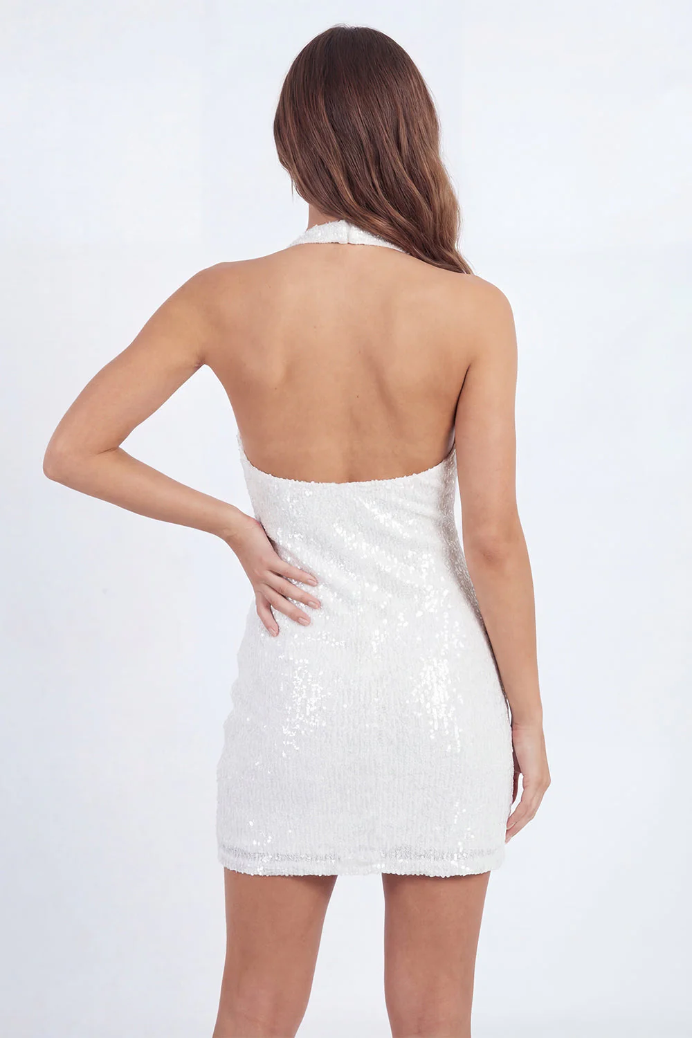 Mini robe bodycon blanche blanche scintillante avec paillettes - Image 2