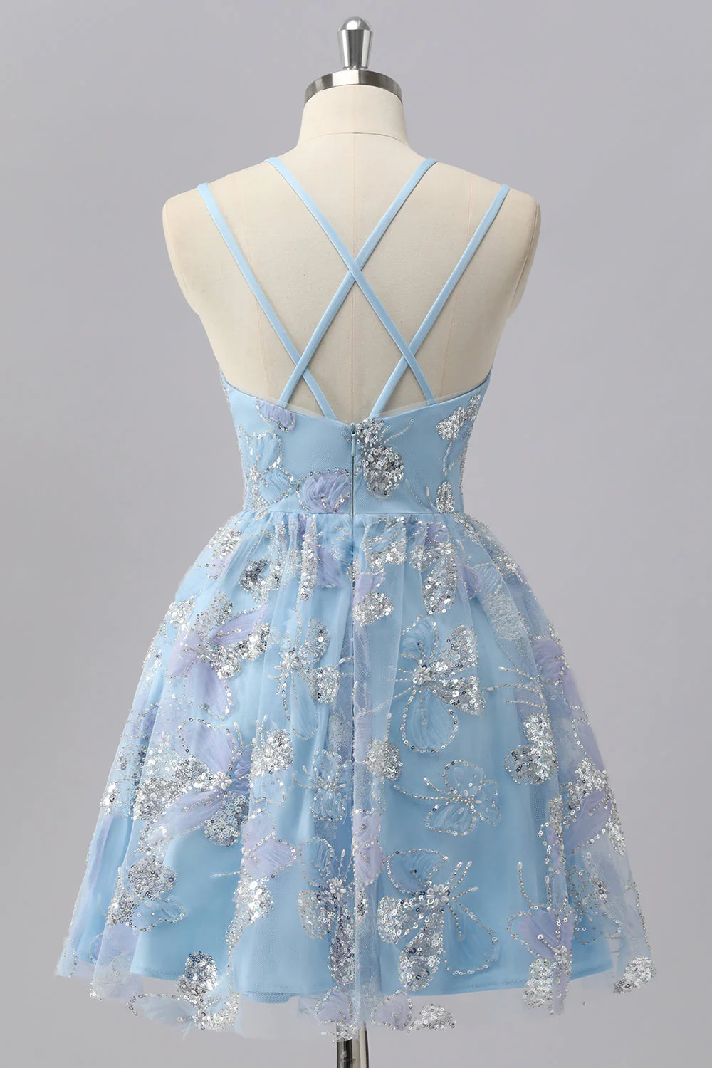 Mini robe de bal à sequins à fleurs bleues - Image 2