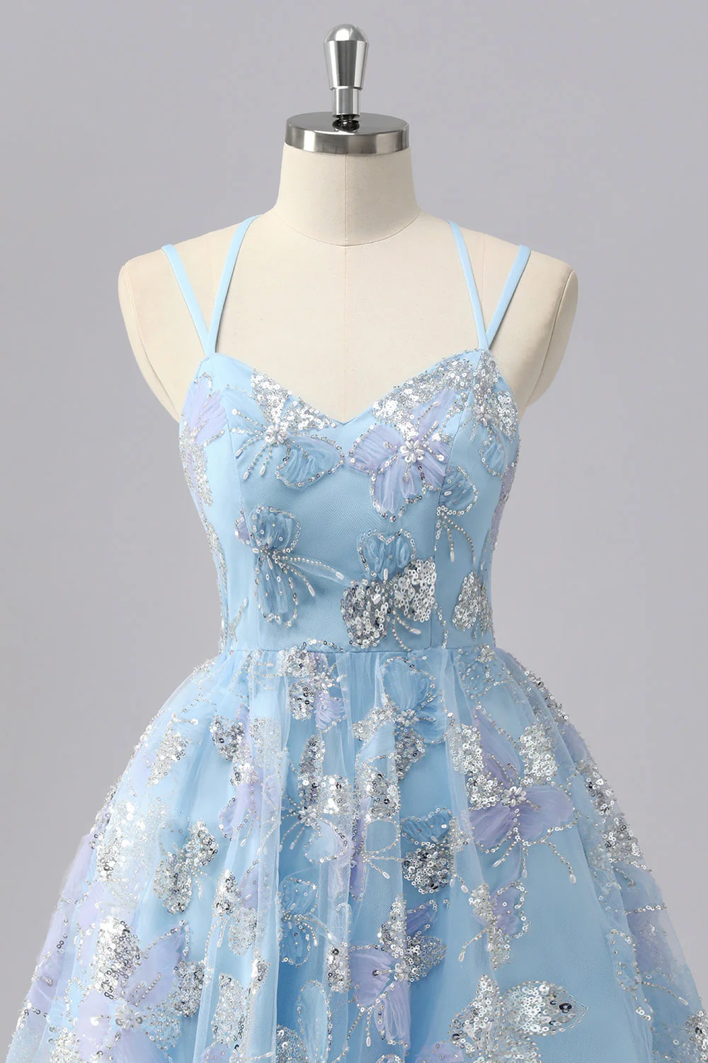 Mini robe de bal à sequins à fleurs bleues - Image 4
