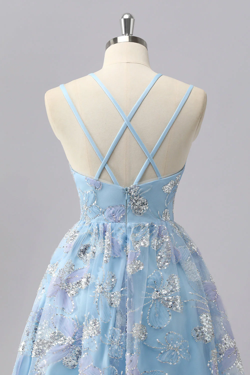 Mini robe de bal à sequins à fleurs bleues - Image 5