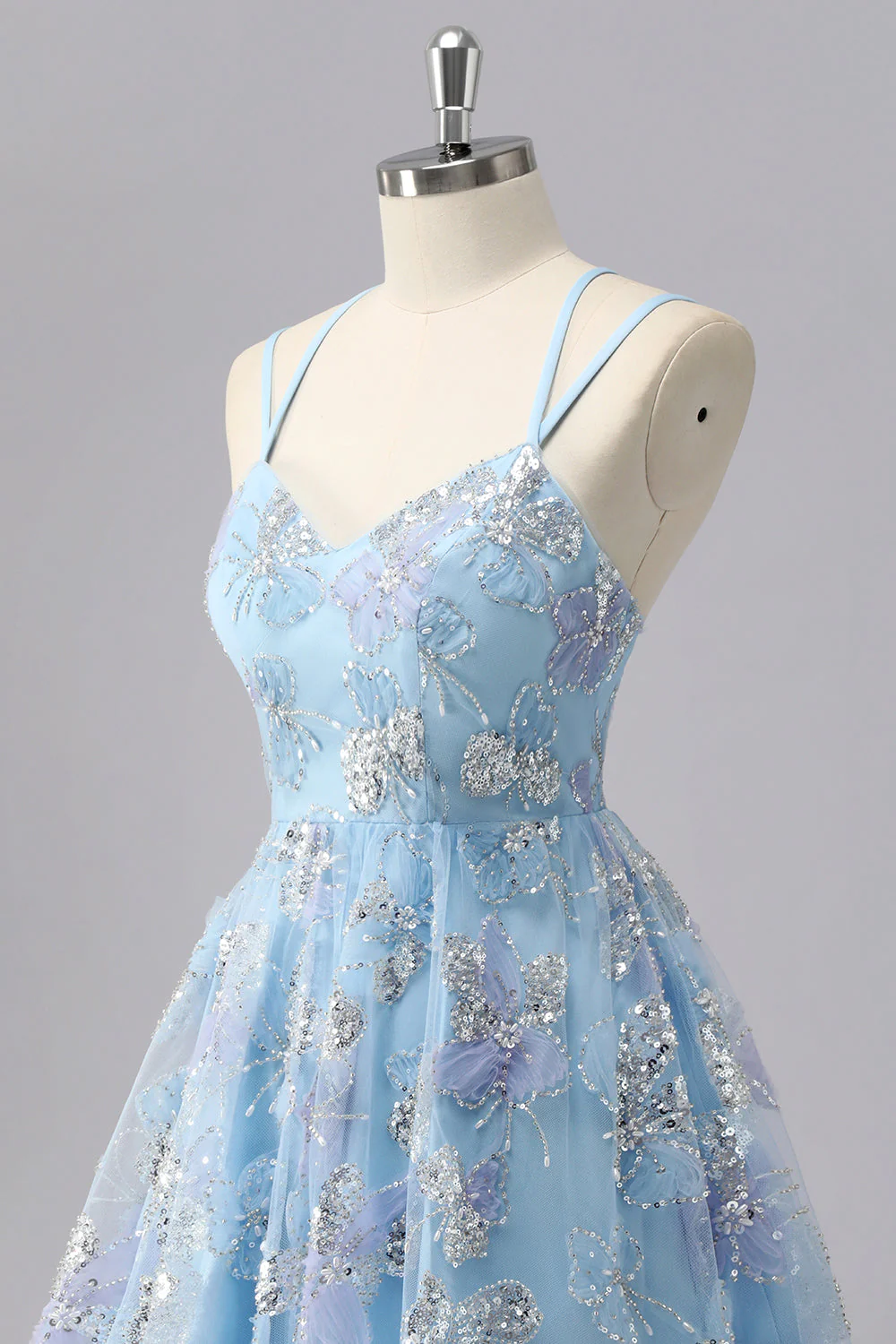 Mini robe de bal à sequins à fleurs bleues - Image 6