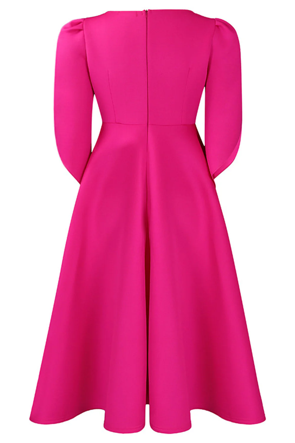 Mode Élégant Bleu Royal Une Ligne Solide Swing Robe avec Demi-Manches - Image 7