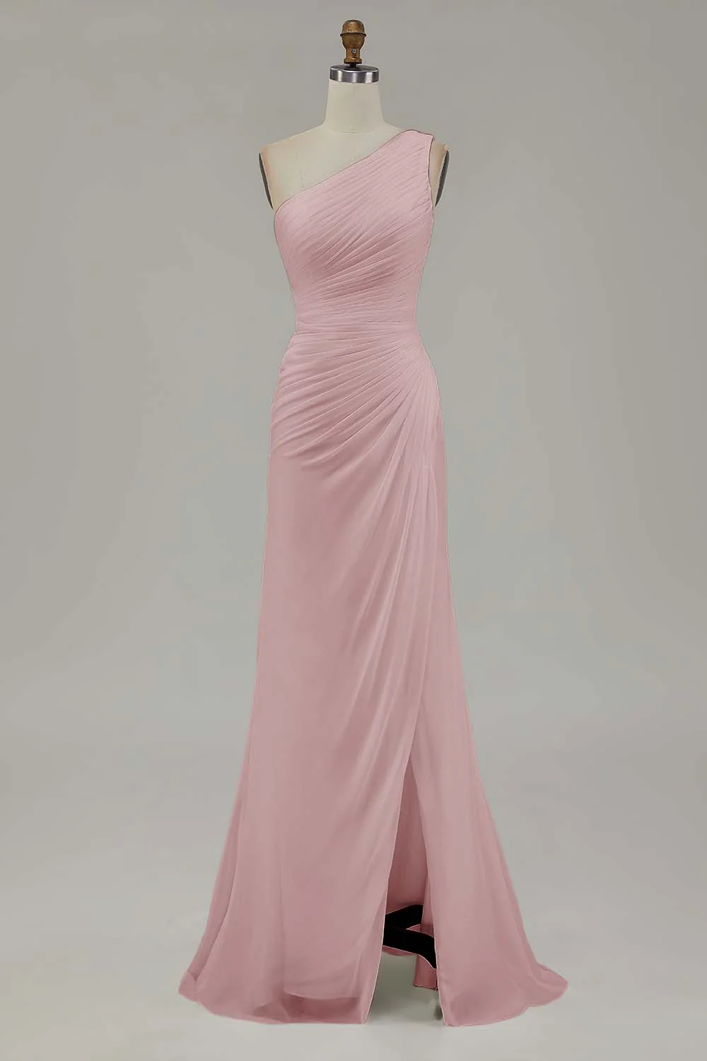 Robe de fiançailles longue ivoire en mousseline de soie une épaule avec fente - Image 14