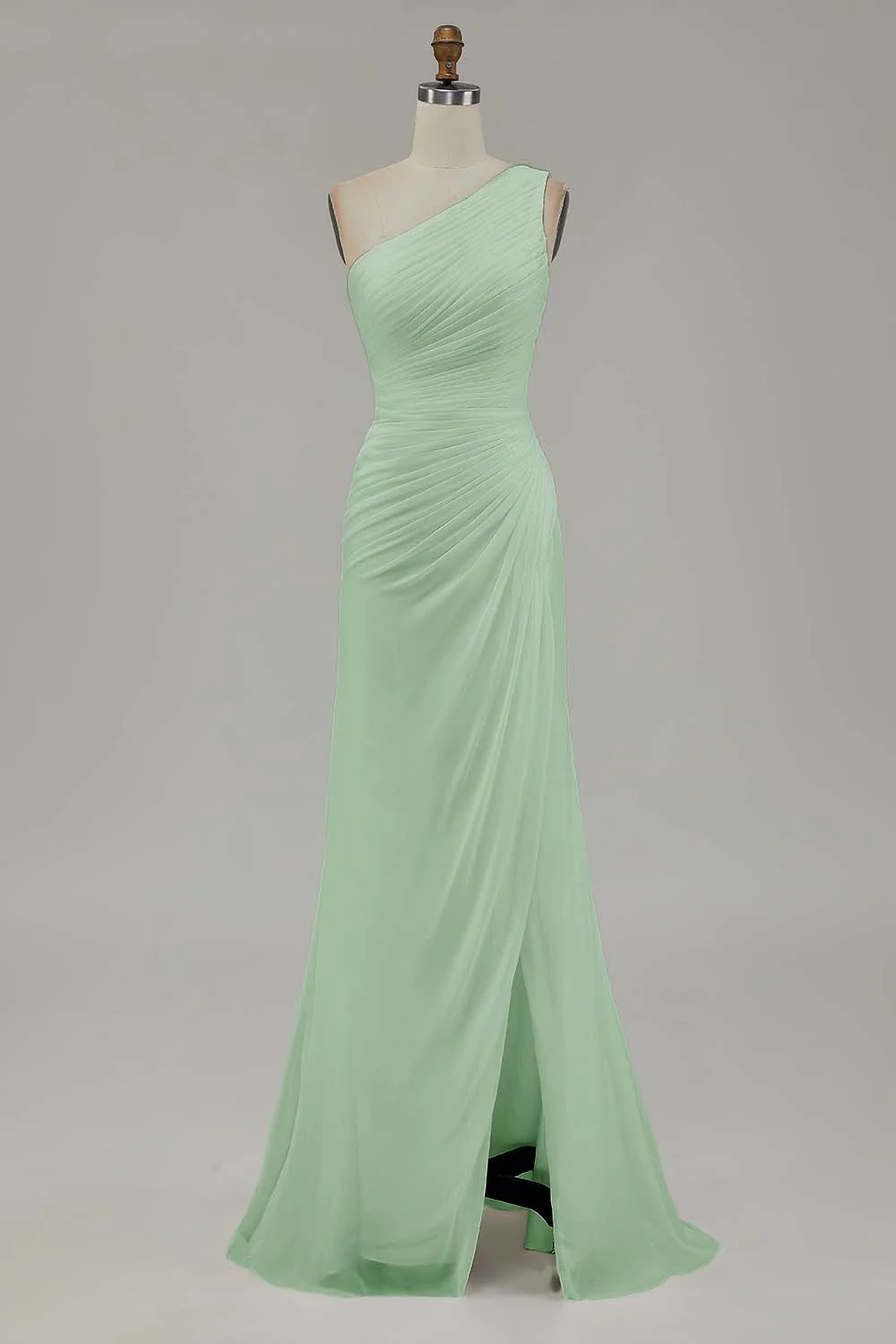 Robe de fiançailles longue ivoire en mousseline de soie une épaule avec fente - Image 16