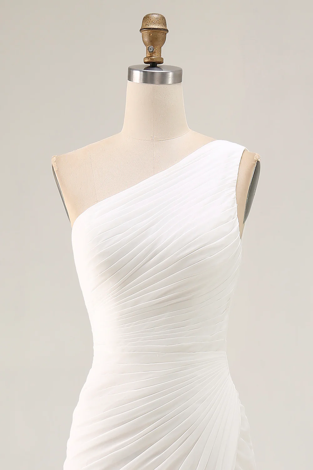 Robe de fiançailles longue ivoire en mousseline de soie une épaule avec fente - Image 6