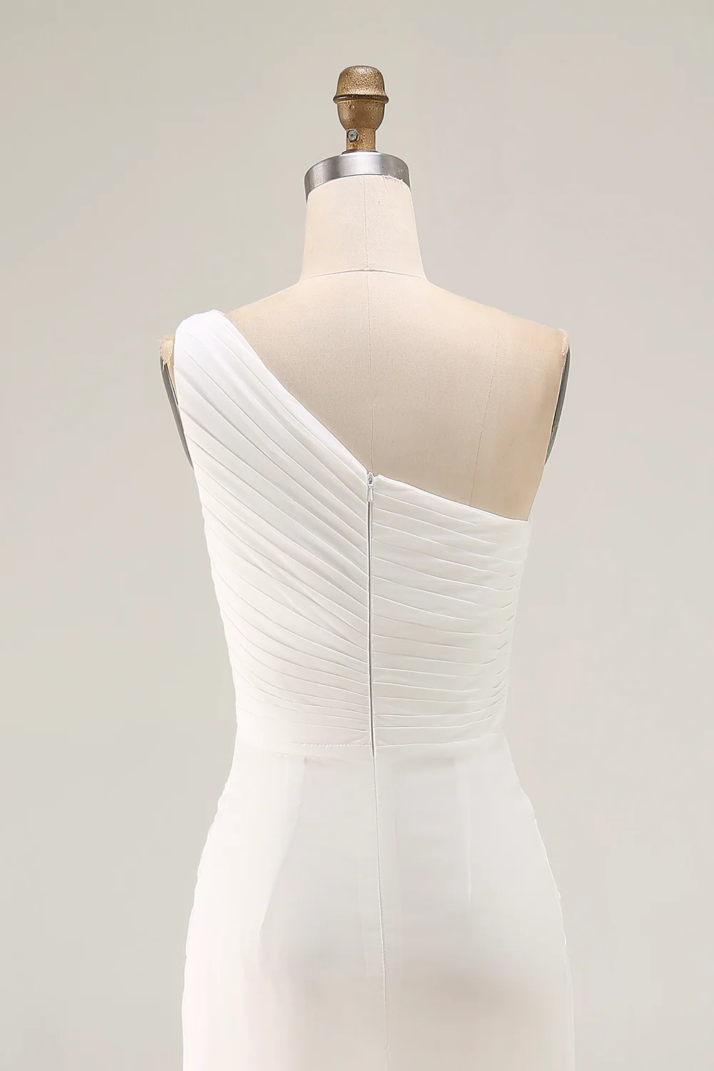 Robe de fiançailles longue ivoire en mousseline de soie une épaule avec fente - Image 7