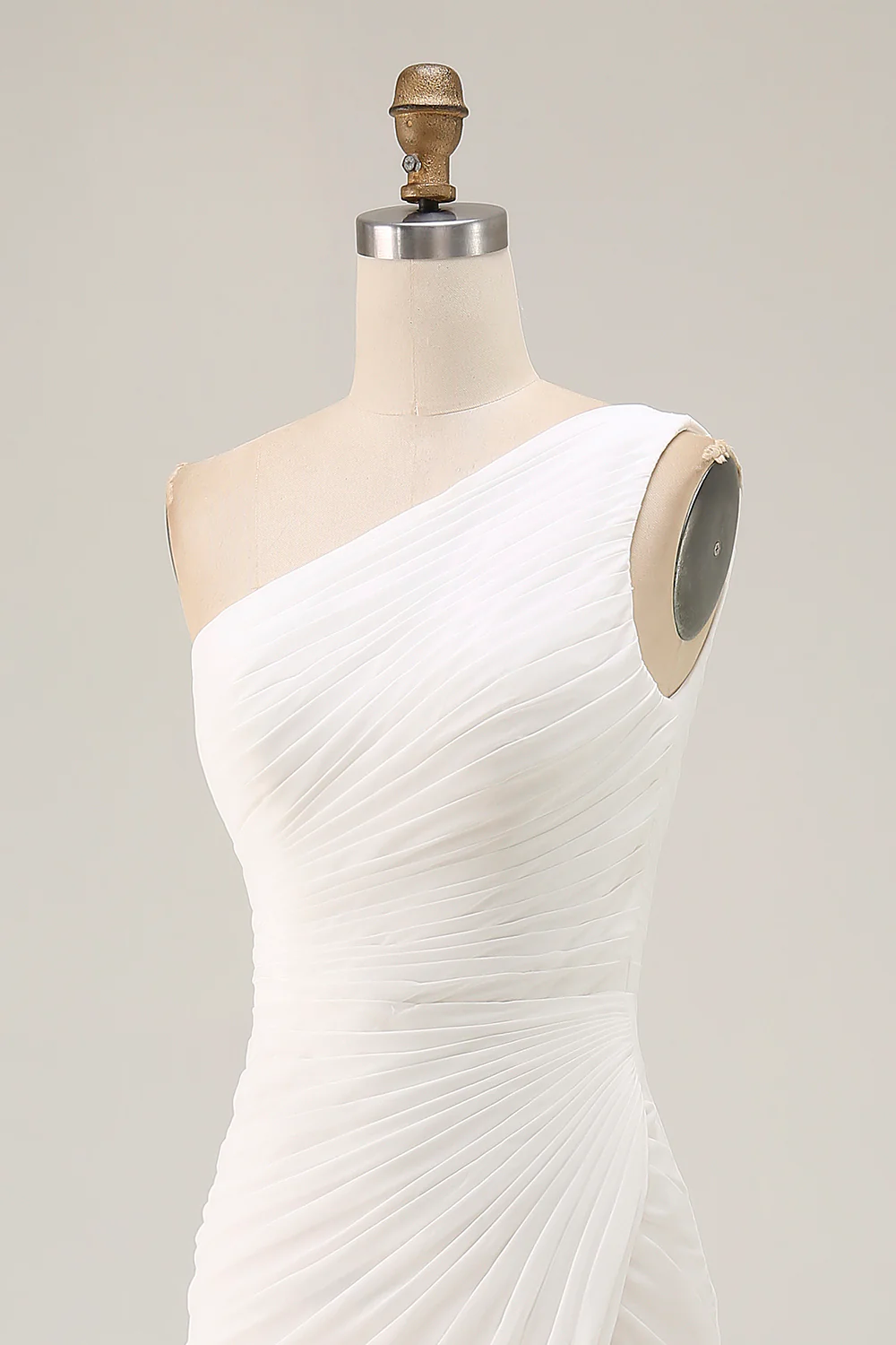 Robe de fiançailles longue ivoire en mousseline de soie une épaule avec fente - Image 8