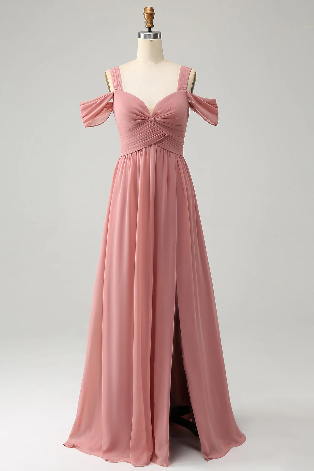 Robe de demoiselle d’honneur rouge en mousseline de soie A-ligne à bretelles spaghetti plissée avec fente