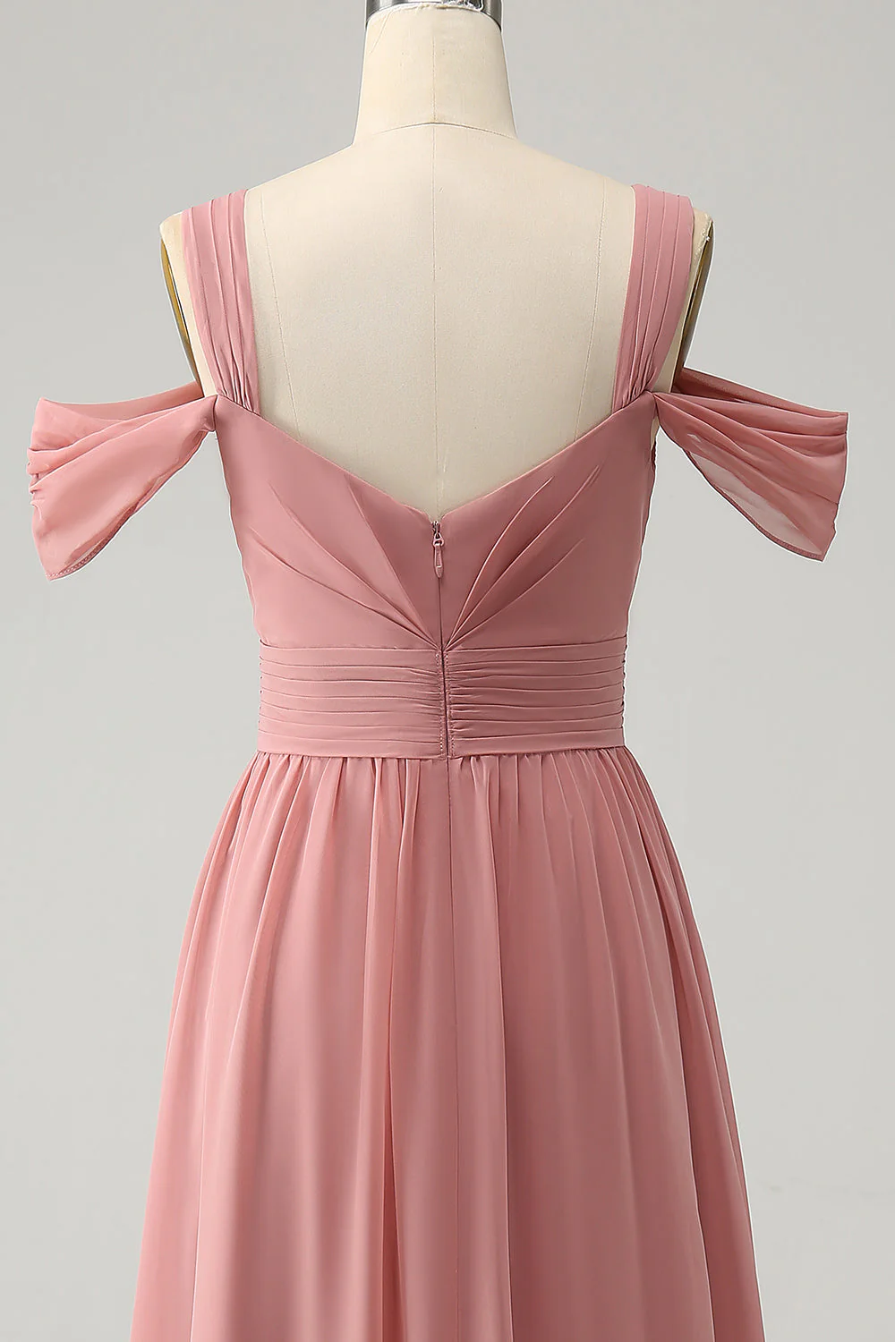 Robe de demoiselle d’honneur rouge en mousseline de soie A-ligne à bretelles spaghetti plissée avec fente - Image 5
