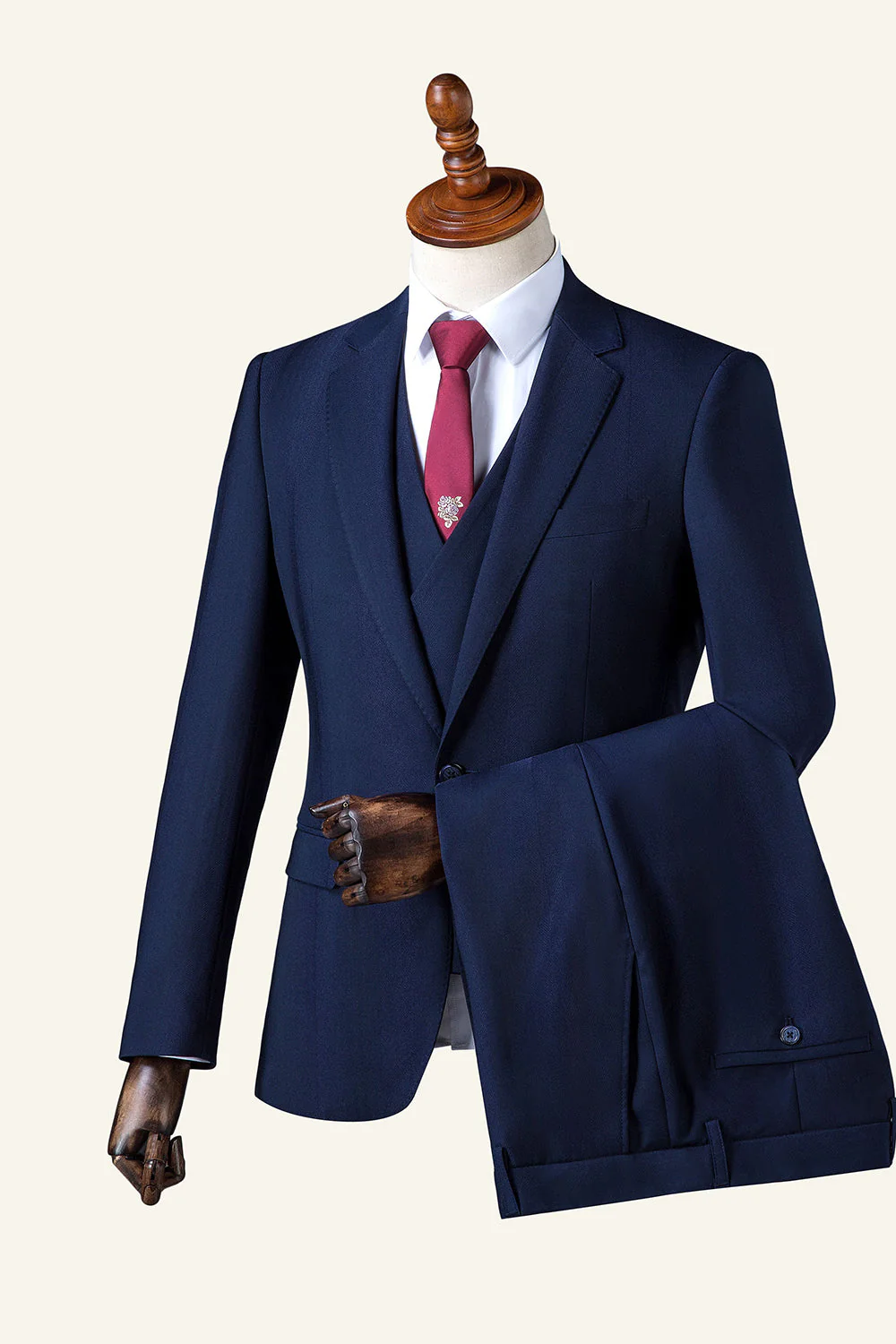 Navy Notched Lapel 3-Piece Costume pour homme - Image 3