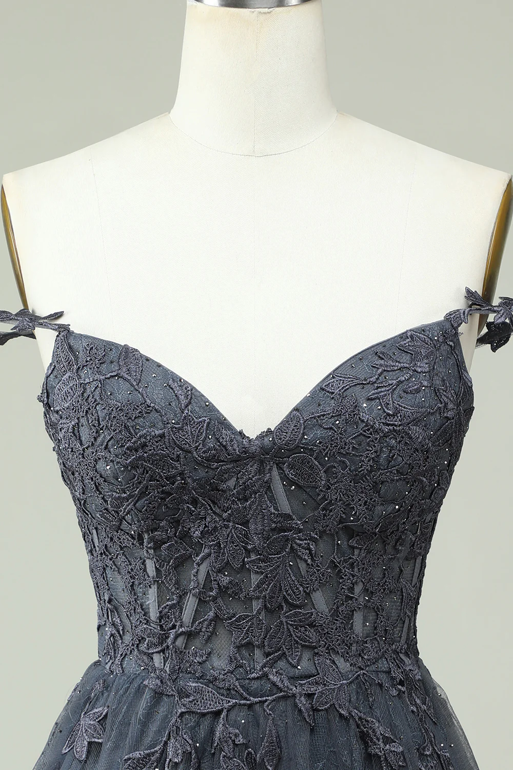 Navy Spaghetti Straps Robe courte de retour à la maison avec appliques - Image 10