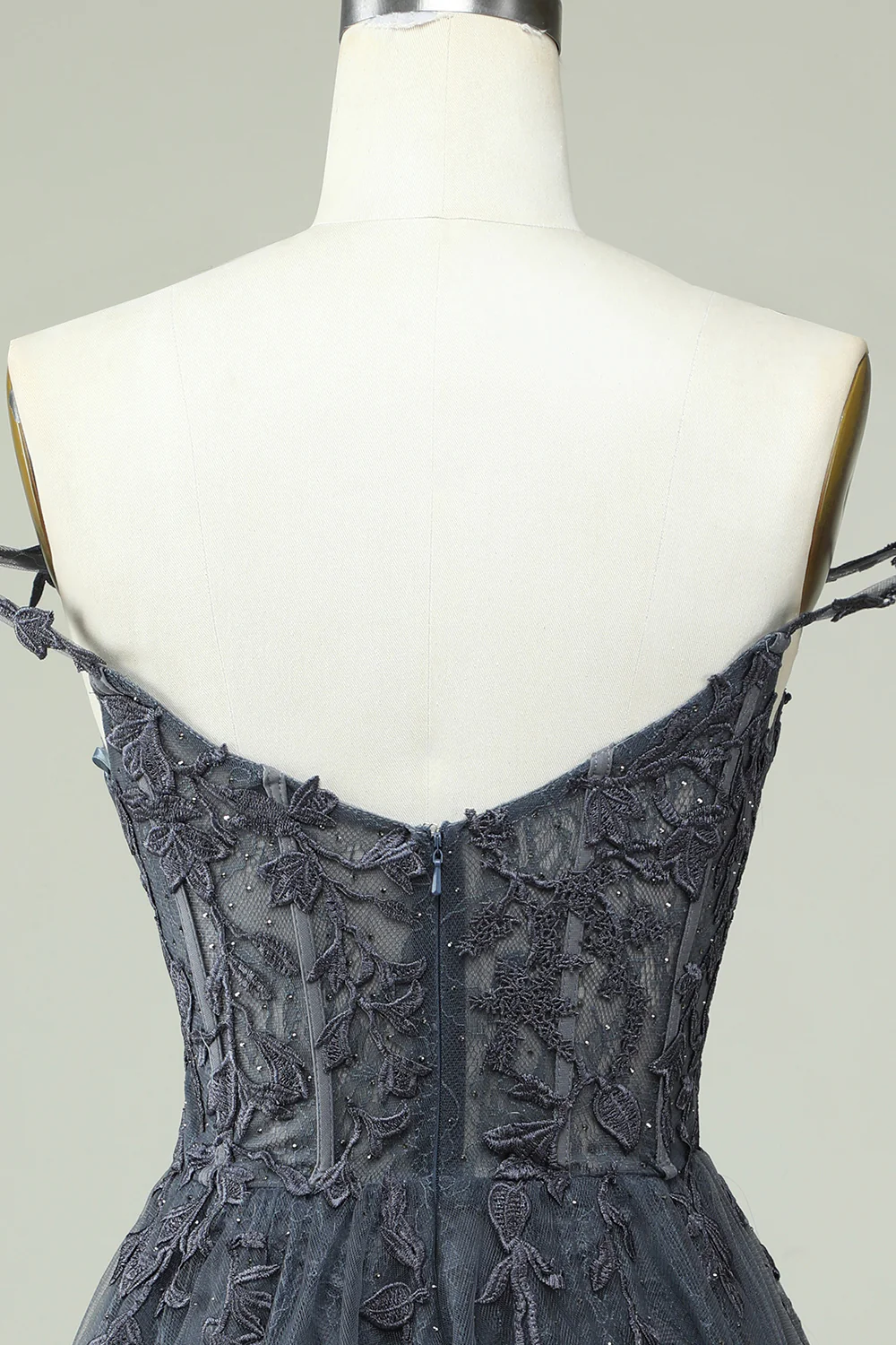 Navy Spaghetti Straps Robe courte de retour à la maison avec appliques - Image 11