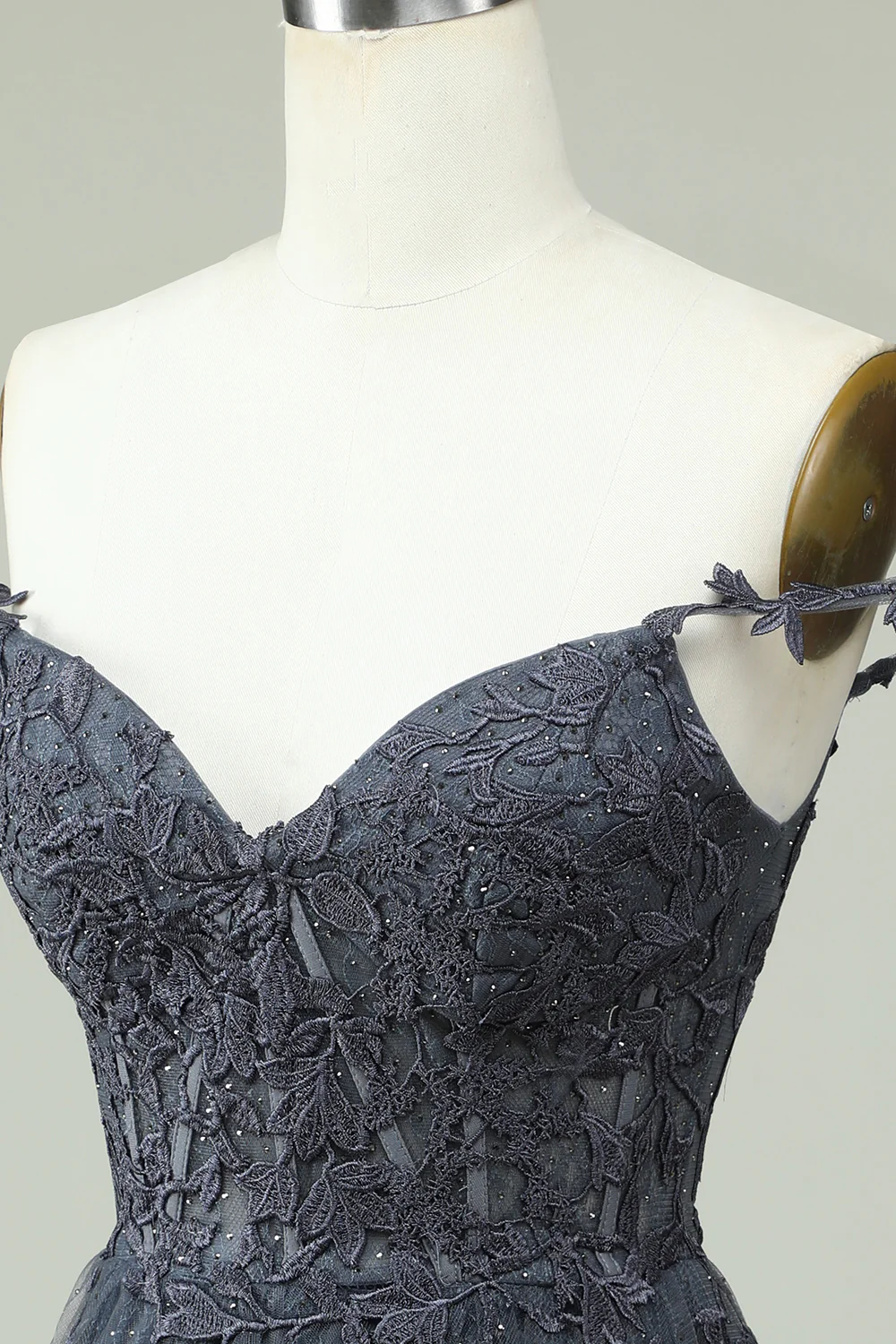 Navy Spaghetti Straps Robe courte de retour à la maison avec appliques - Image 12