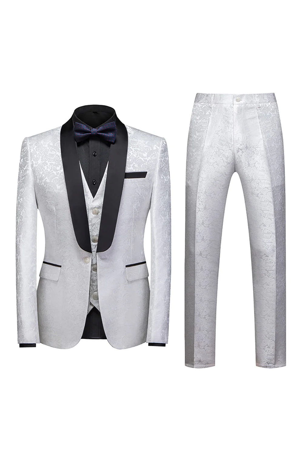 Noir 3 Pièce Jacquard Châle Revers Hommes Costumes De Soirée - Image 9