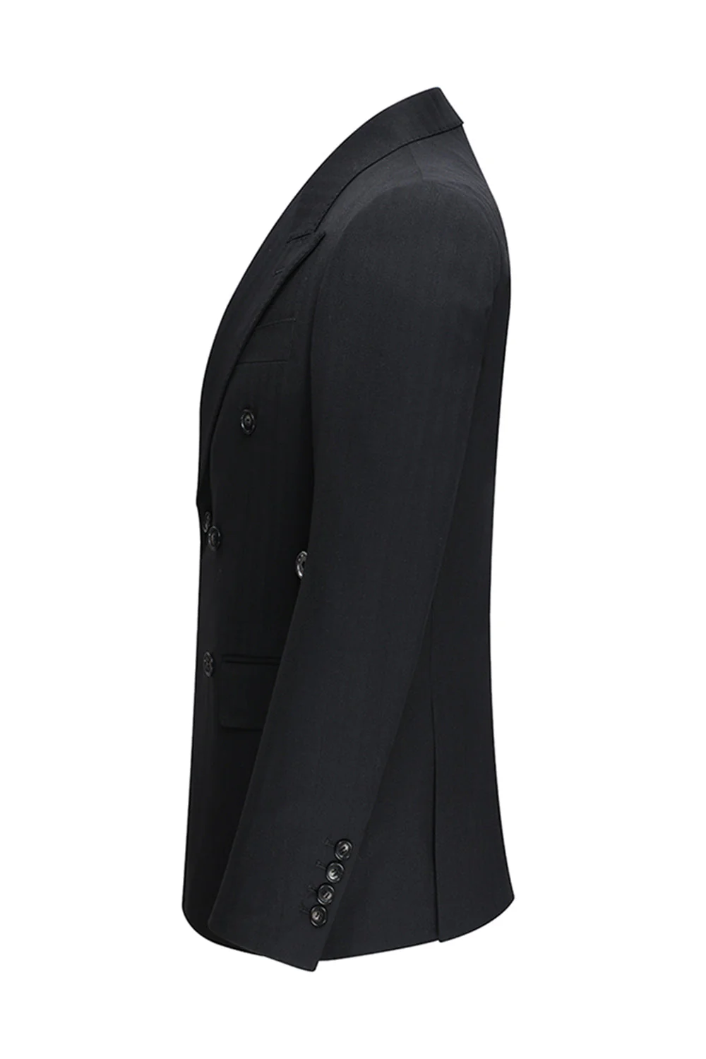 Costume d'affaires homme 3 pièces noir à revers pointe et double boutonnage - Image 4