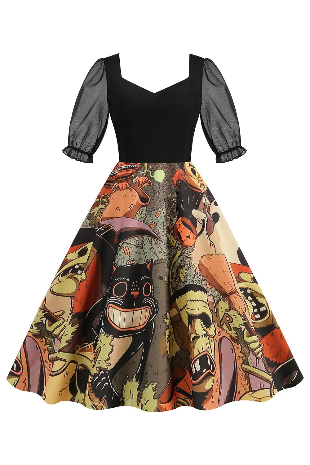 Noir A Line Halloween Robe Vintage Imprimée - Image 11