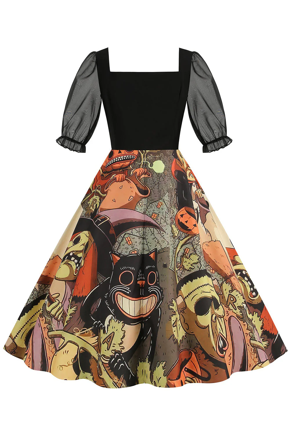 Noir A Line Halloween Robe Vintage Imprimée - Image 12