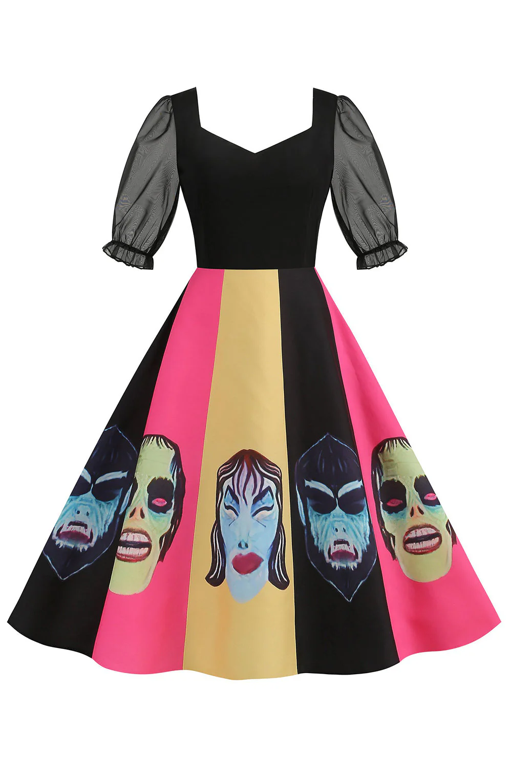 Noir A Line Halloween Robe Vintage Imprimée - Image 13