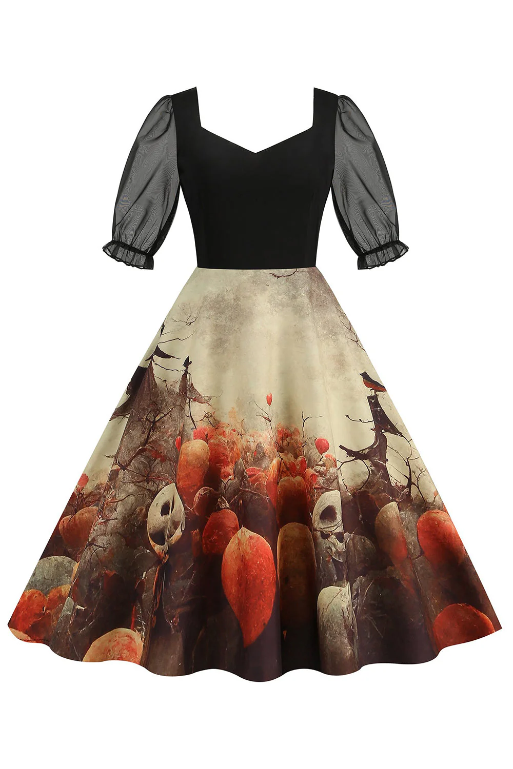 Noir A Line Halloween Robe Vintage Imprimée - Image 16