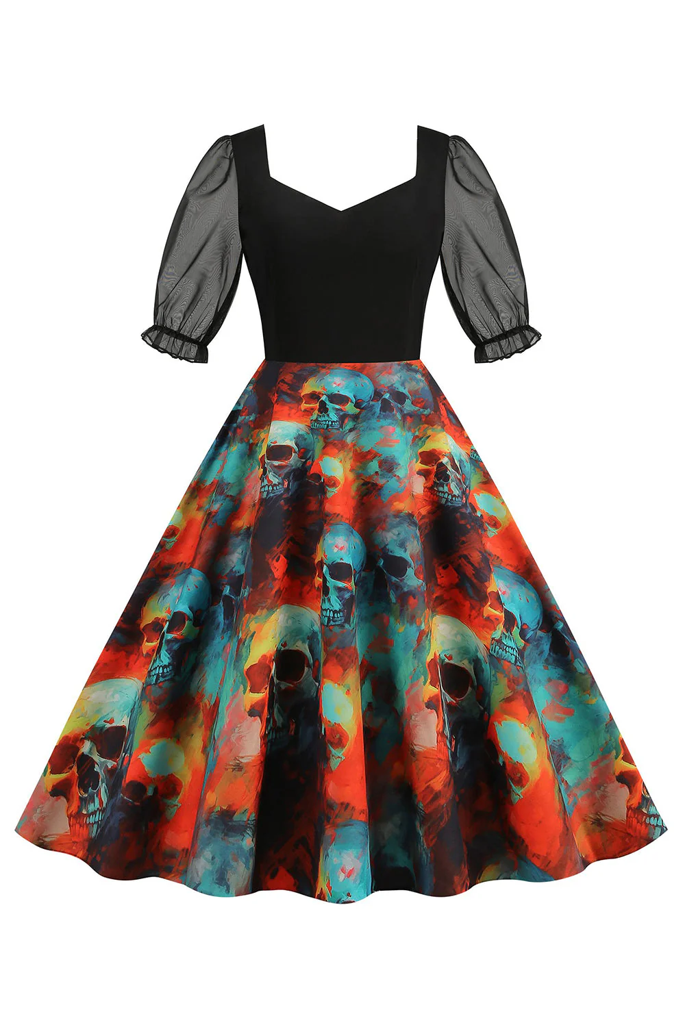 Noir A Line Halloween Robe Vintage Imprimée - Image 5