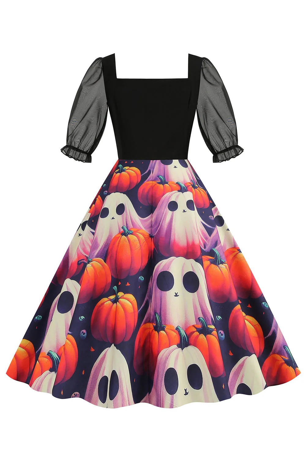 Noir A Line Halloween Robe Vintage Imprimée - Image 8