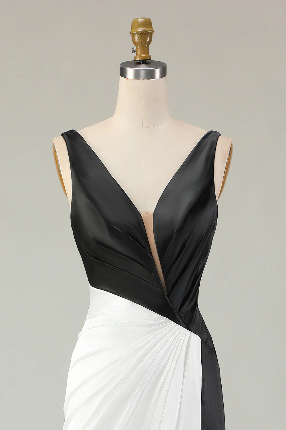 Noir Blanc Fourreau Robe de Gala Longue Col V Profond - Image 6