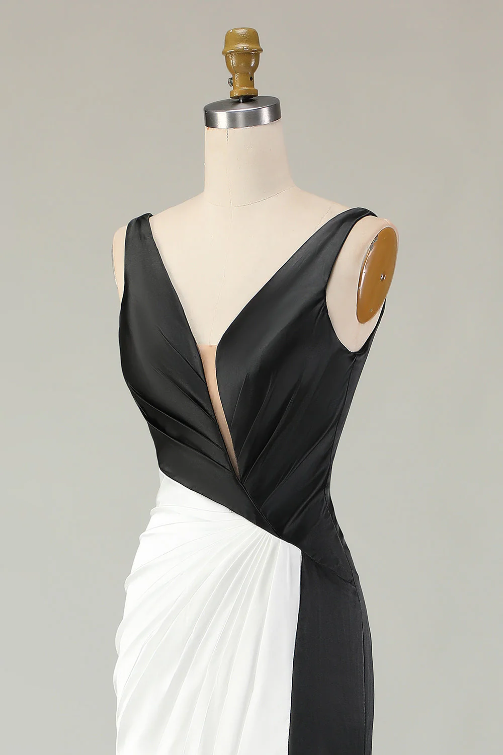 Noir Blanc Fourreau Robe de Gala Longue Col V Profond - Image 8