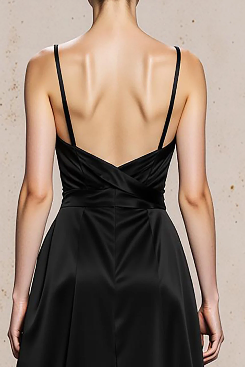 Noir Blanc Spaghetti Bretelles Une Ligne Satin Robe Formelle Longue - Image 4