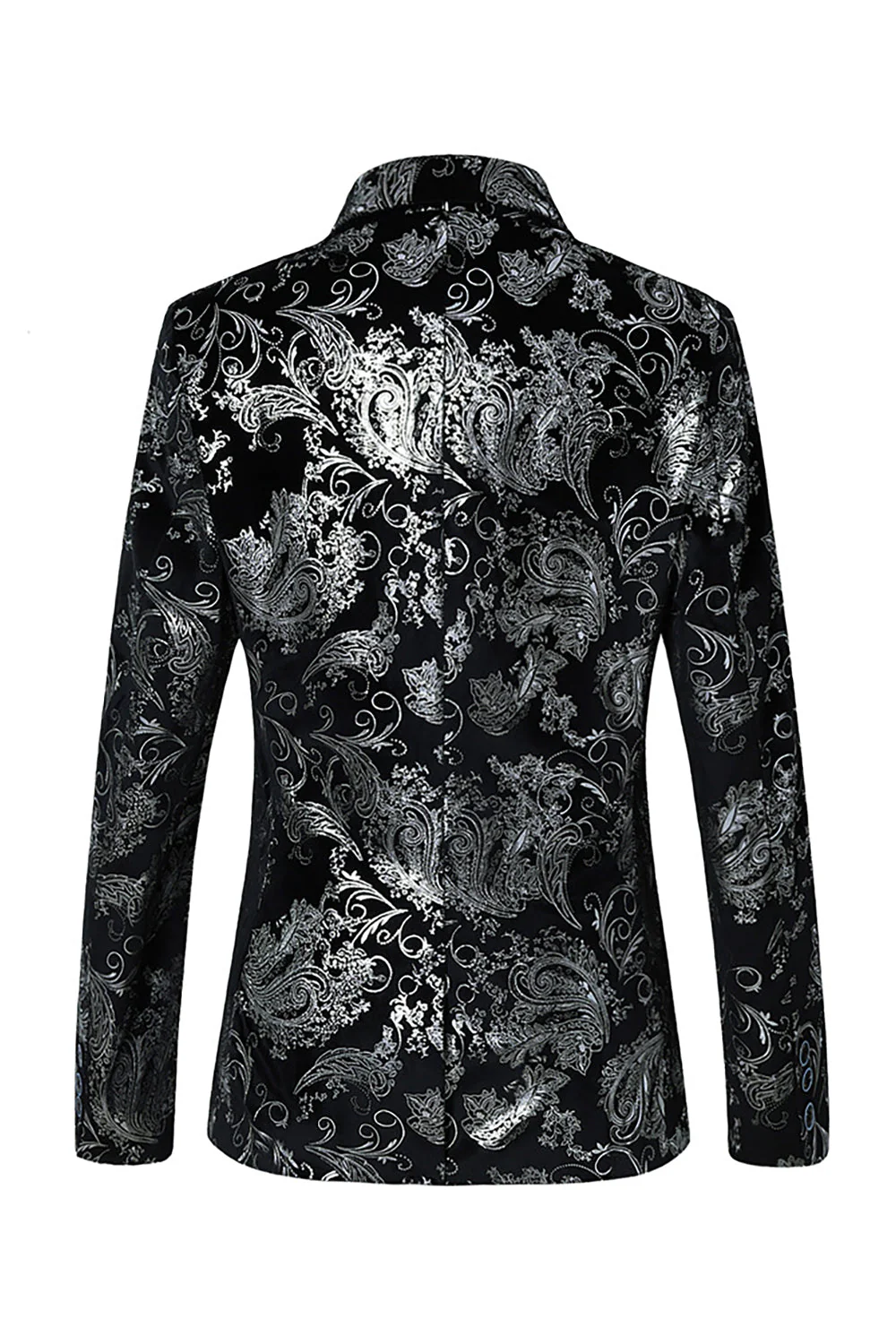 Noir Doré Jacquard Châle Revers Un Bouton Blazer De Smoking Homme - Image 3