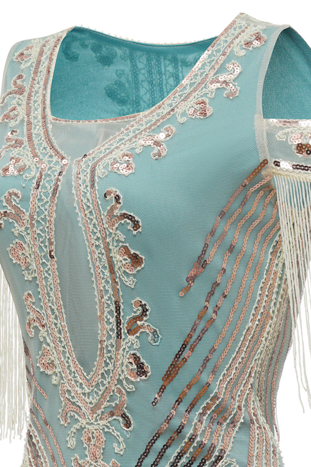 Gaine verte à l’épaule Paillettes des années 20 Robe avec glands - Image 5