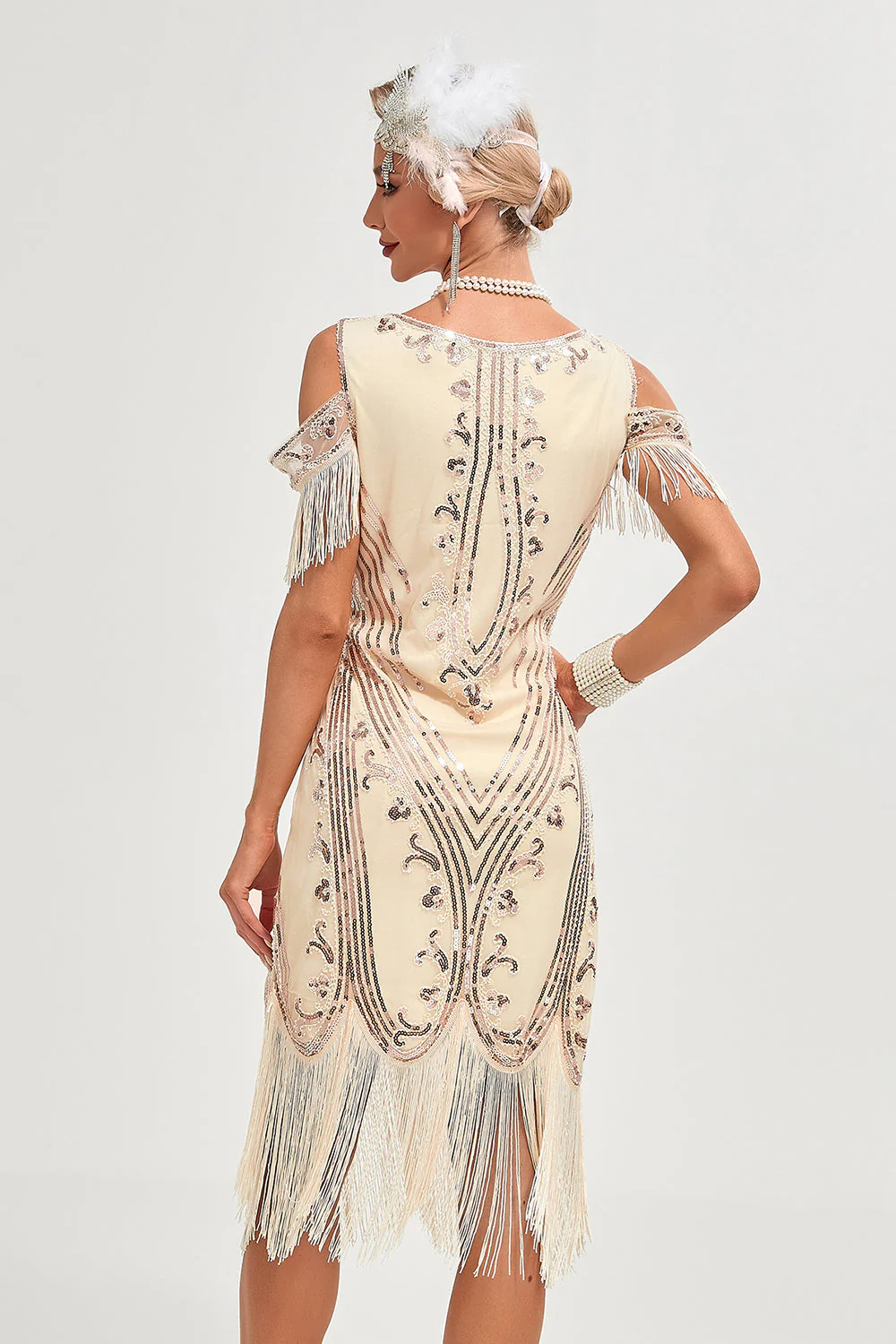 Robe Gatsby noire des années 1920 à paillettes franges épaules dénudées - Image 9