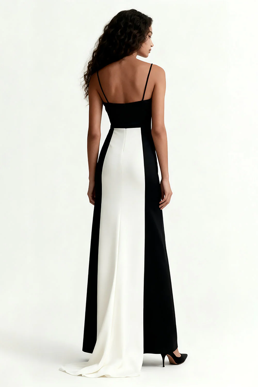 Noir et blanc Spaghetti Straps Fourreau Robe longue formelle - Image 2