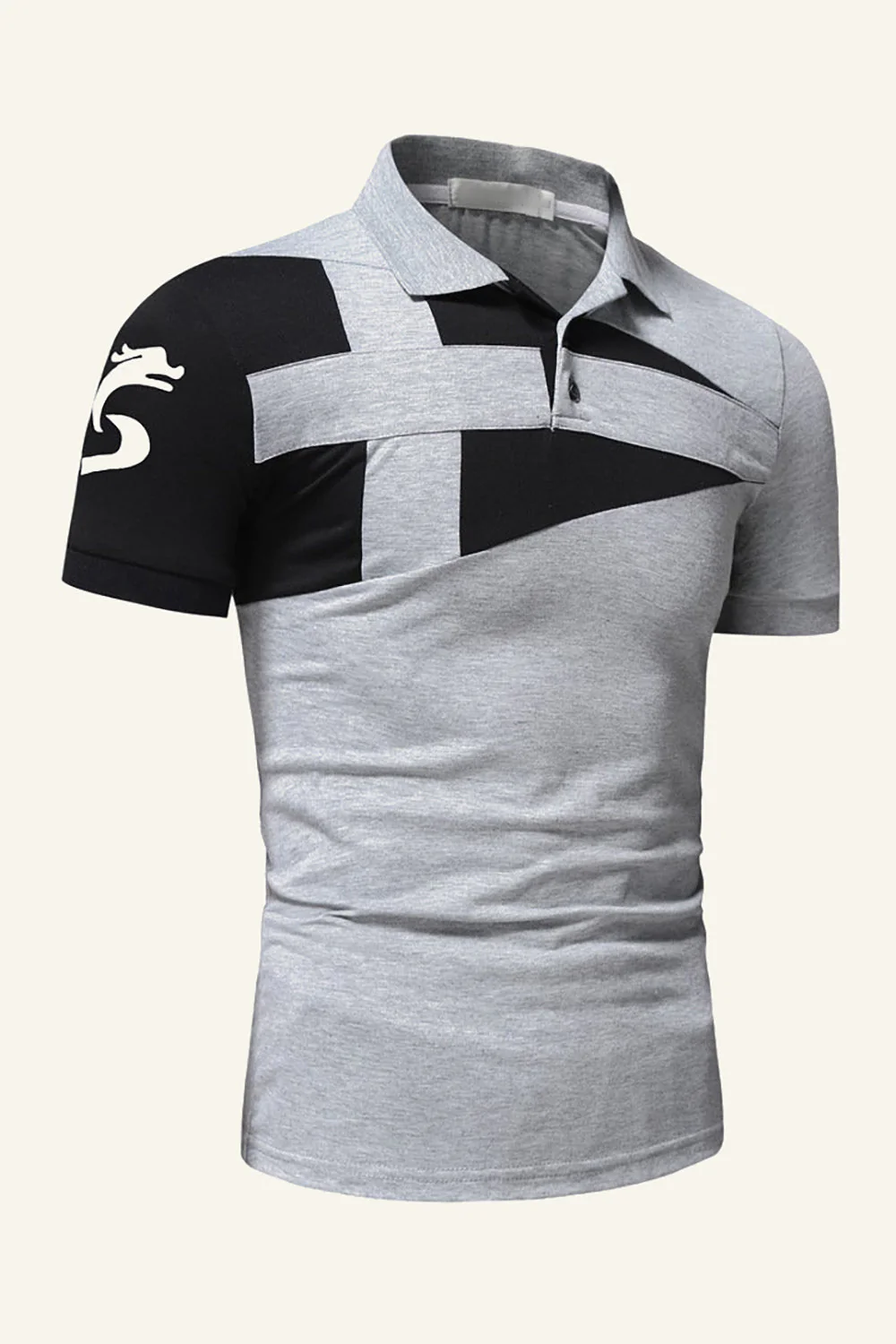 Noir et gris Regular Fit Patchwork Patchwork Polo pour hommes - Image 3
