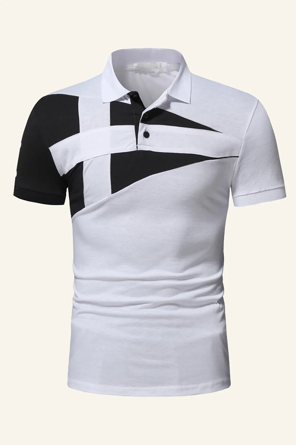 Noir et gris Regular Fit Patchwork Patchwork Polo pour hommes - Image 4