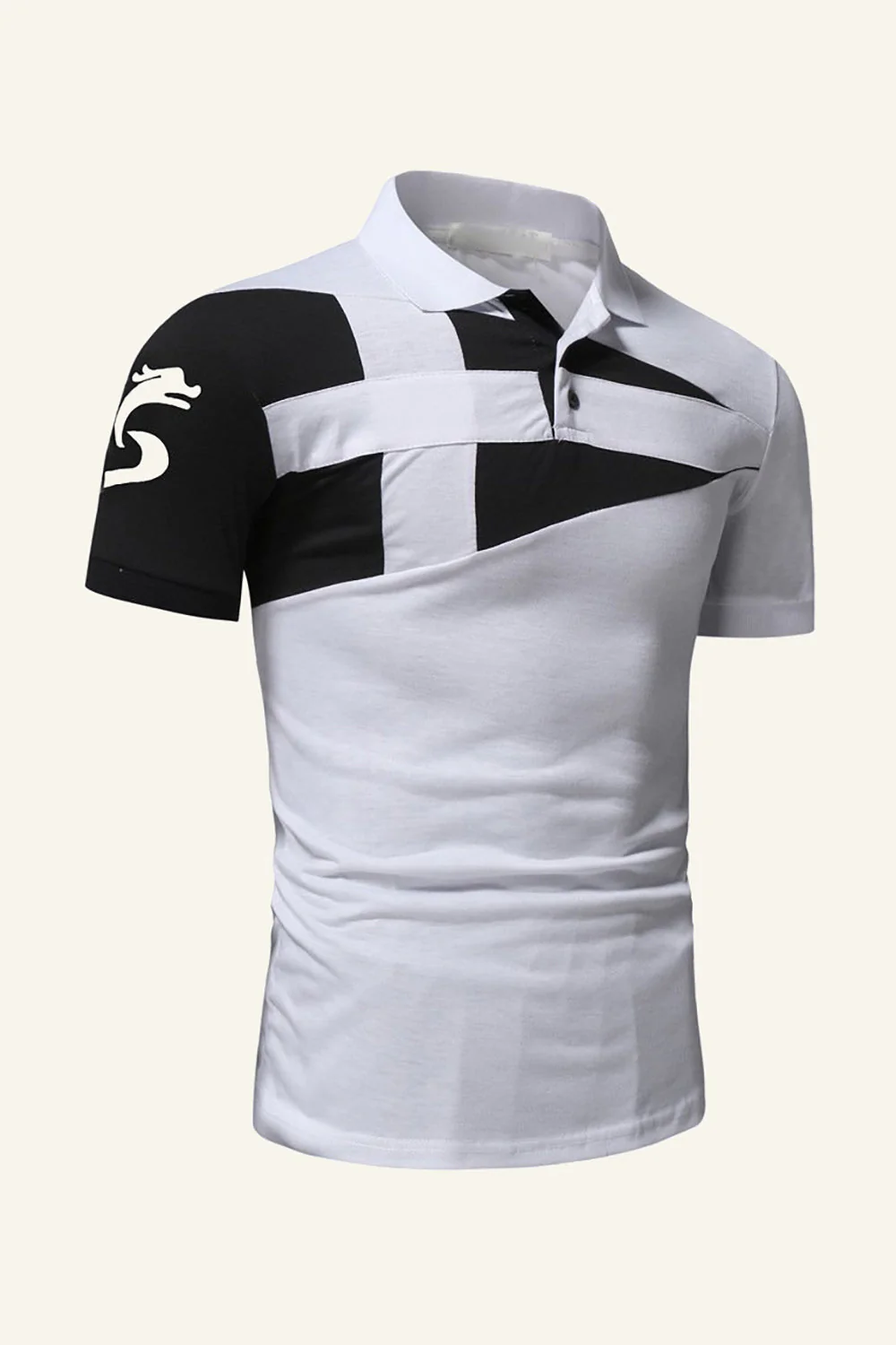 Noir et gris Regular Fit Patchwork Patchwork Polo pour hommes - Image 6