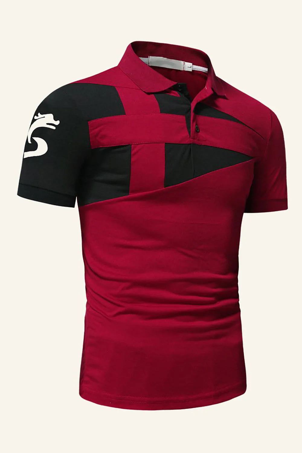 Noir et gris Regular Fit Patchwork Patchwork Polo pour hommes - Image 9