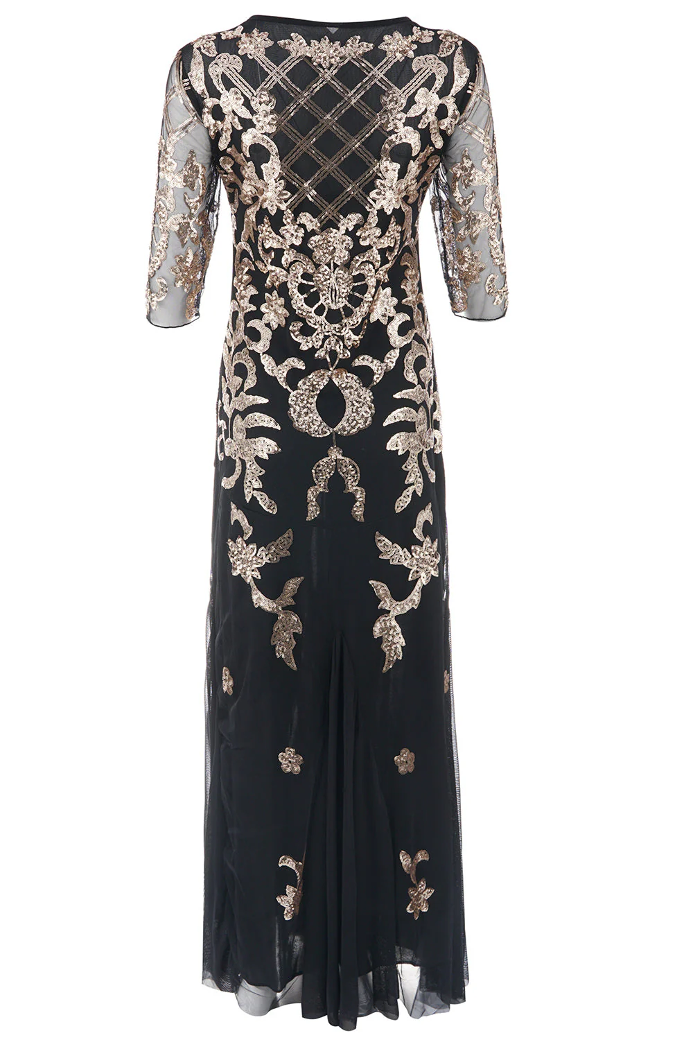 Robe à paillettes noire et dorée style années 1920 grande taille élégante et scintillante - Image 2