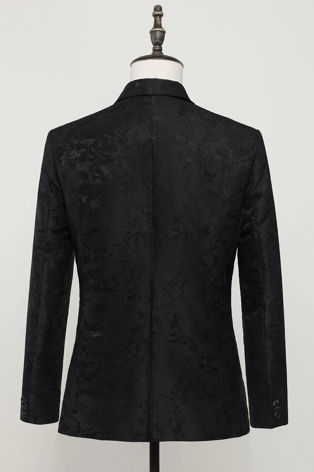 Blazer homme en satin noir jacquard à revers cranté - Image 3